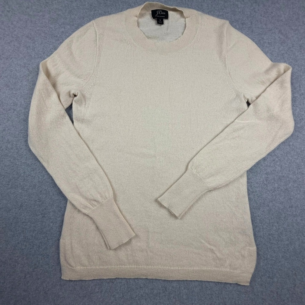 J.Crew Womens 100% Cashmere Crew Neck Sweater Cream Ivory Small Long Cuff